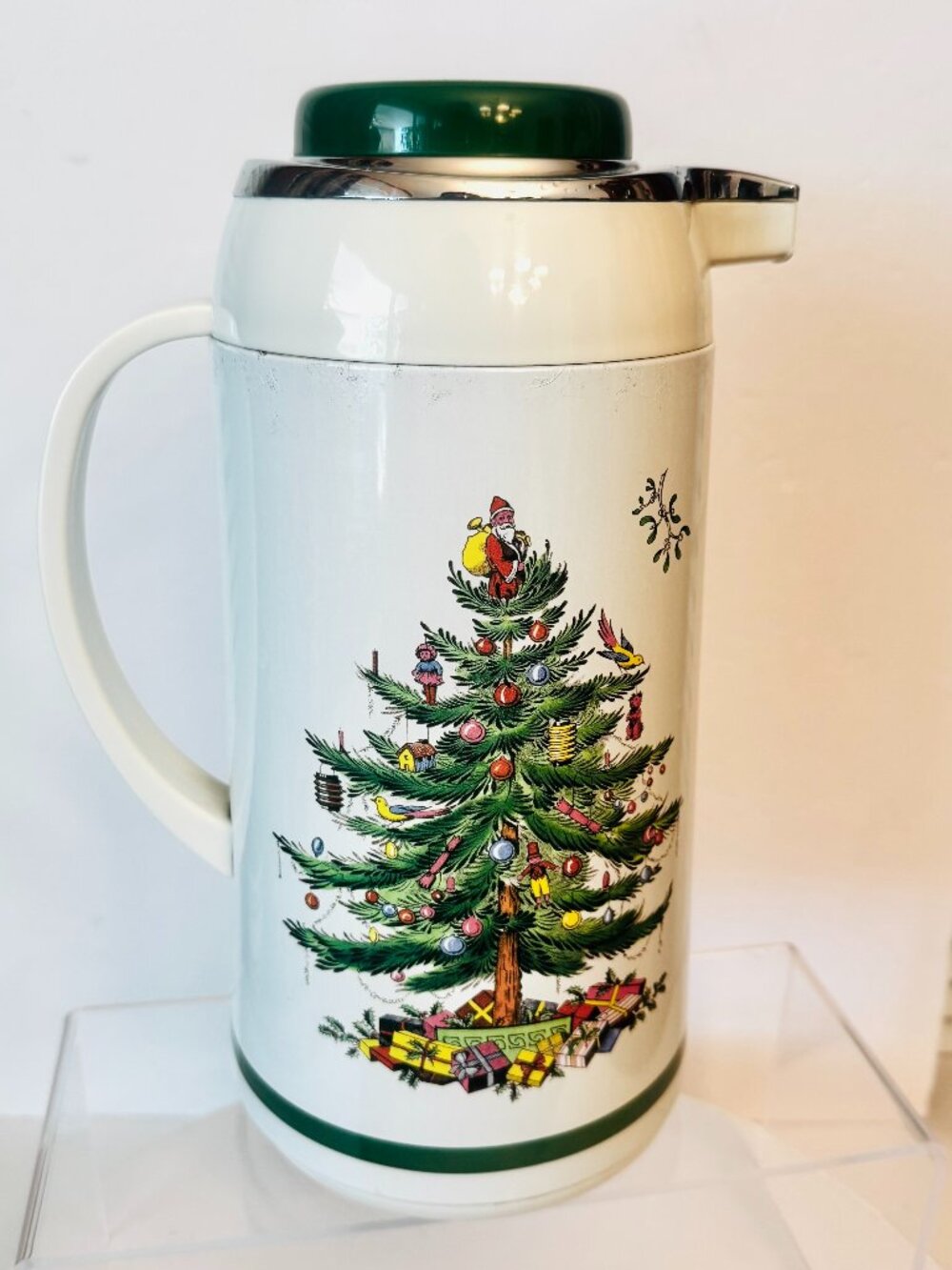 Vtg Spode Christmas Tree 10.5 Thermos Carafe Vacuum Sealed 1 Liter Hot Cold READ